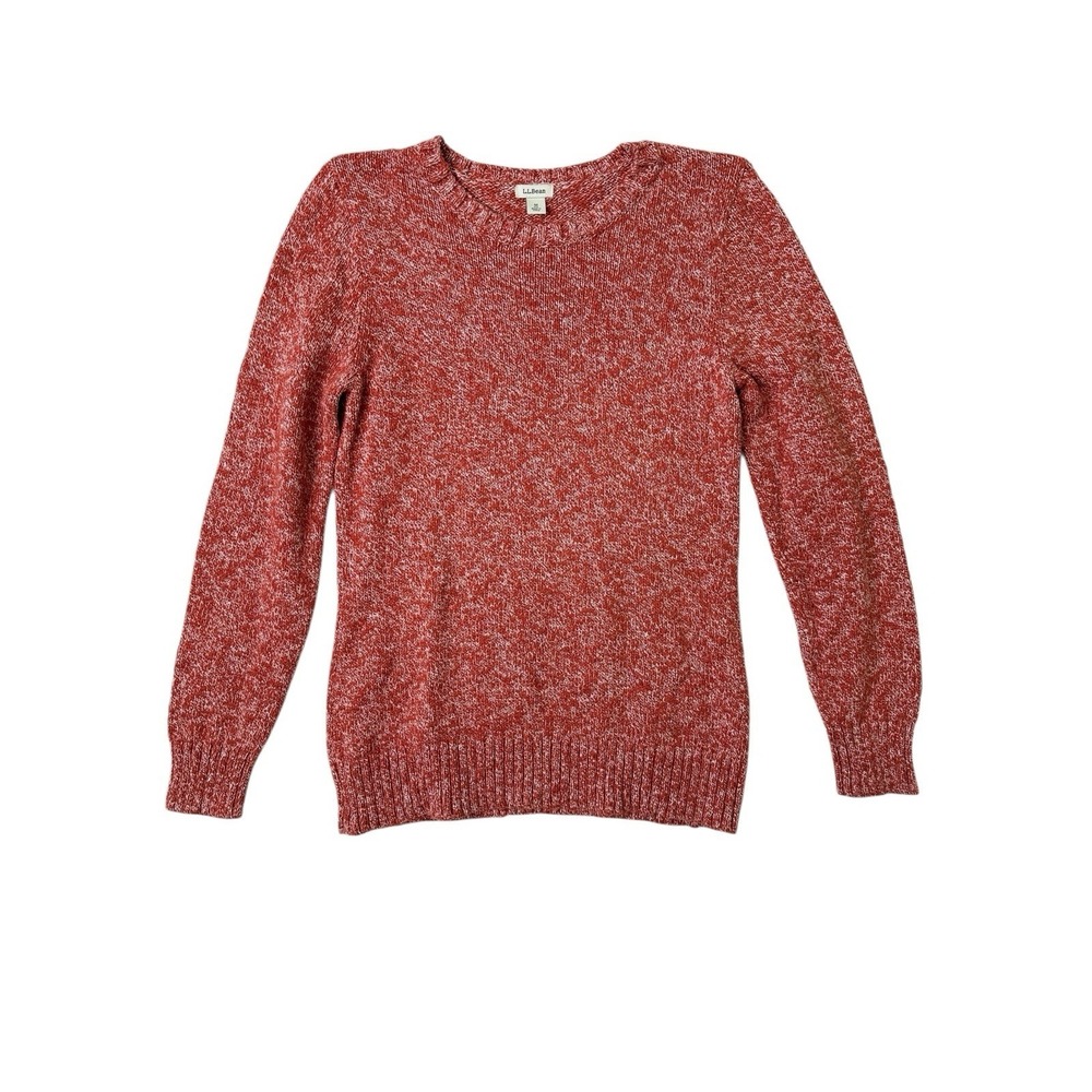 LL Bean Womens Sweater Orange Marled Heathered Knit 100% Cotton Medium